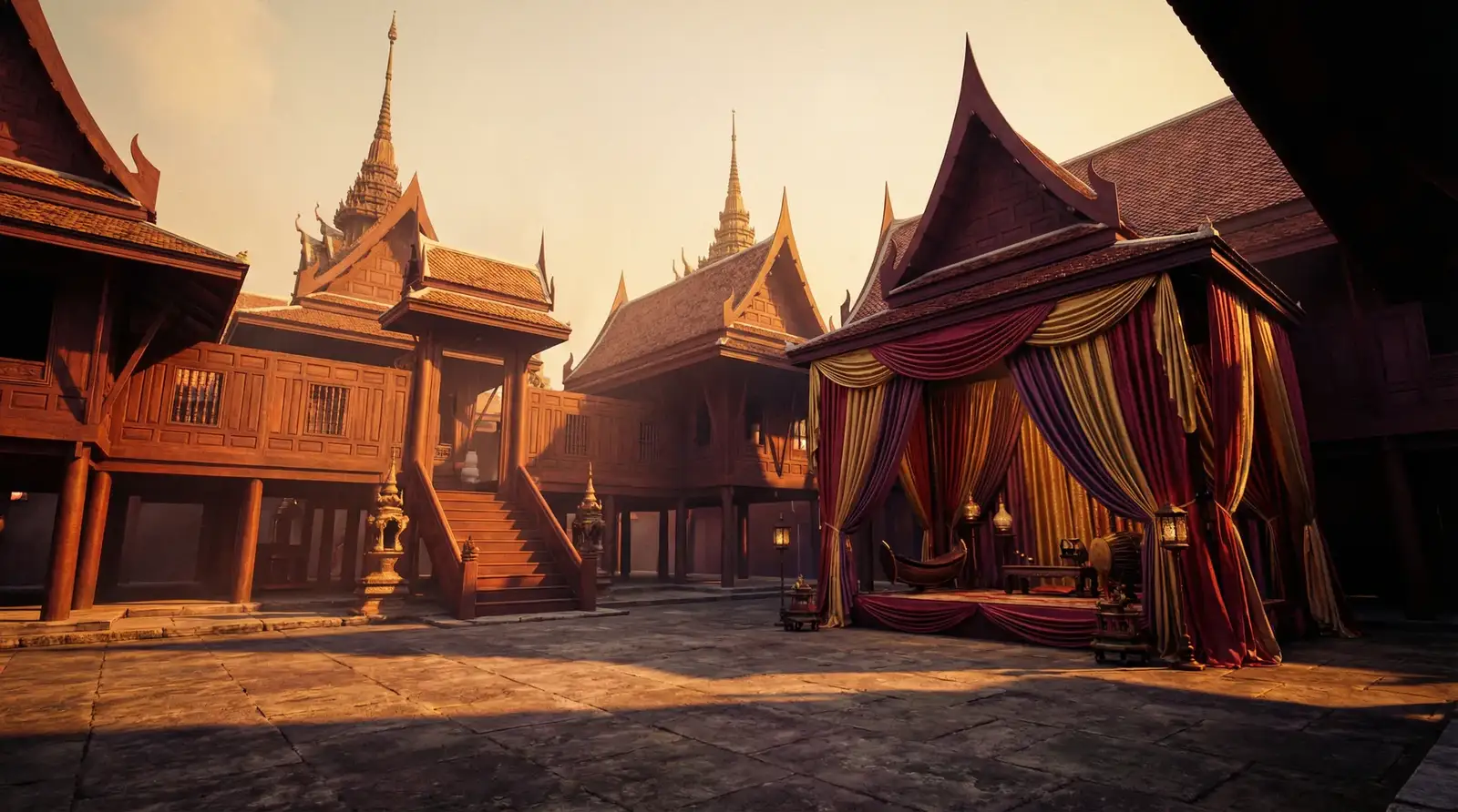 亚洲视频 - 东南亚传统建筑与丝绸帷幕